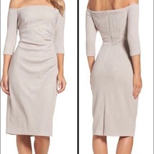 NWT Eliza J Off the Shoulder Champagne Dress